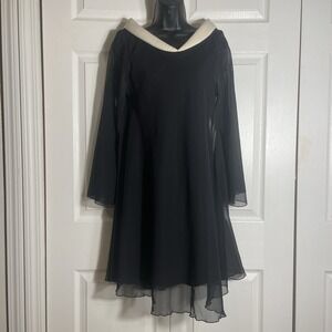 Vintage Nica Chiffon Overlay Dress Women 2 Black Beige Collar Witchy Whimsigoth